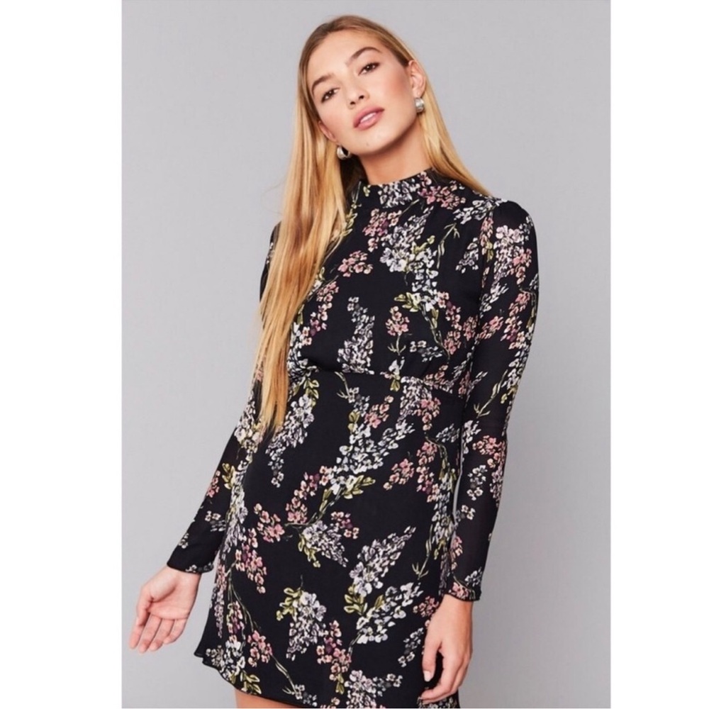 Stone Cold Fox Woody Dress Black Floral Long Sleeve Mini Keyhole Back Size 0 NWT